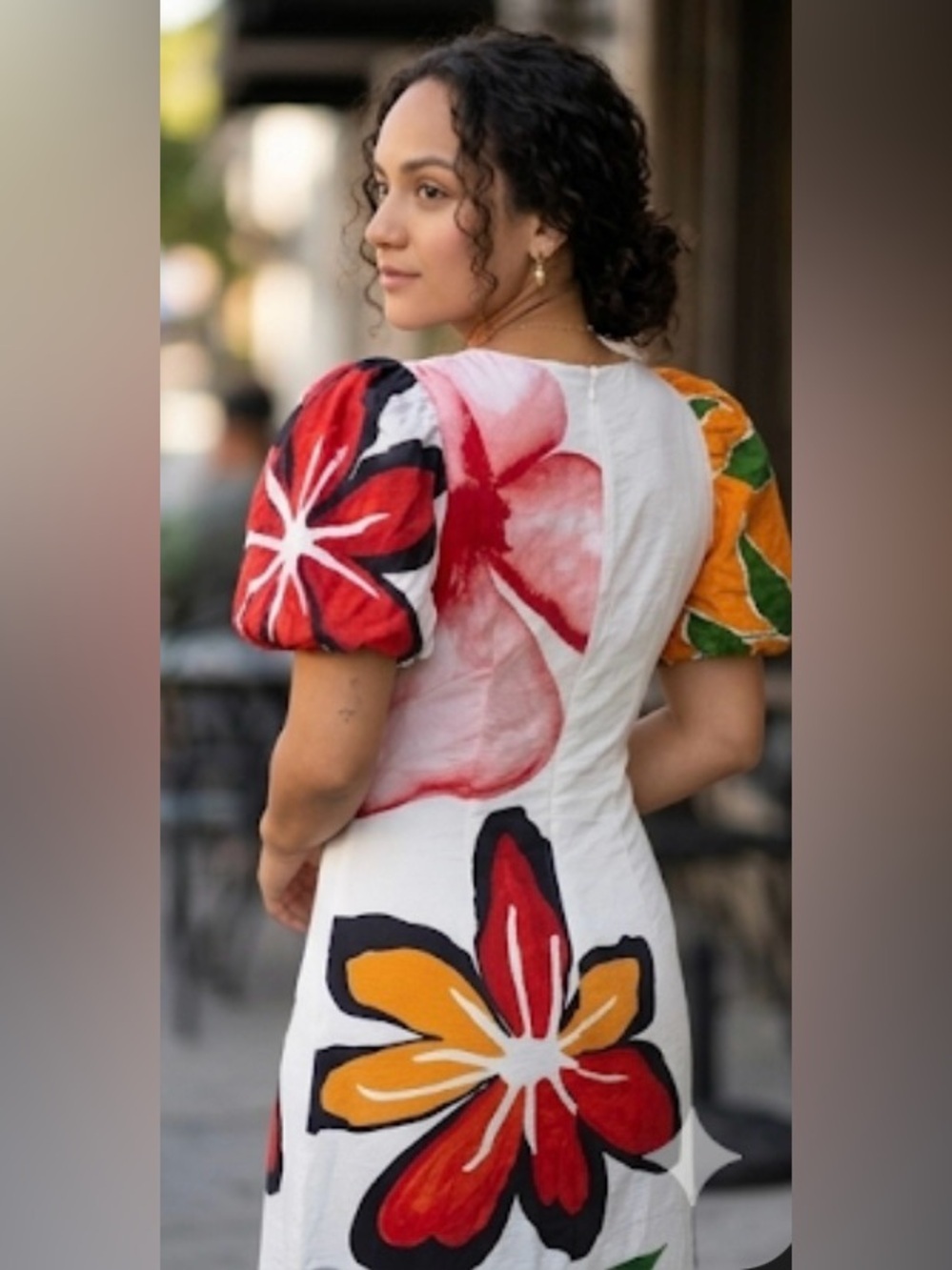 Anthropologie Floral Puff Sleeve Midi Dress Side Slit Resort Boho NWT Small - Picture 4 of 16